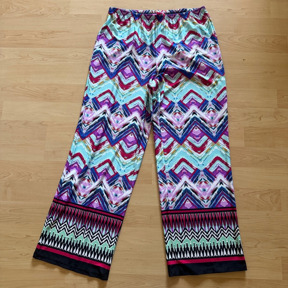 Sunny Leigh Stretch Pull-On Wide-Leg Patterned Palazzo Pants, Women’s Size XL